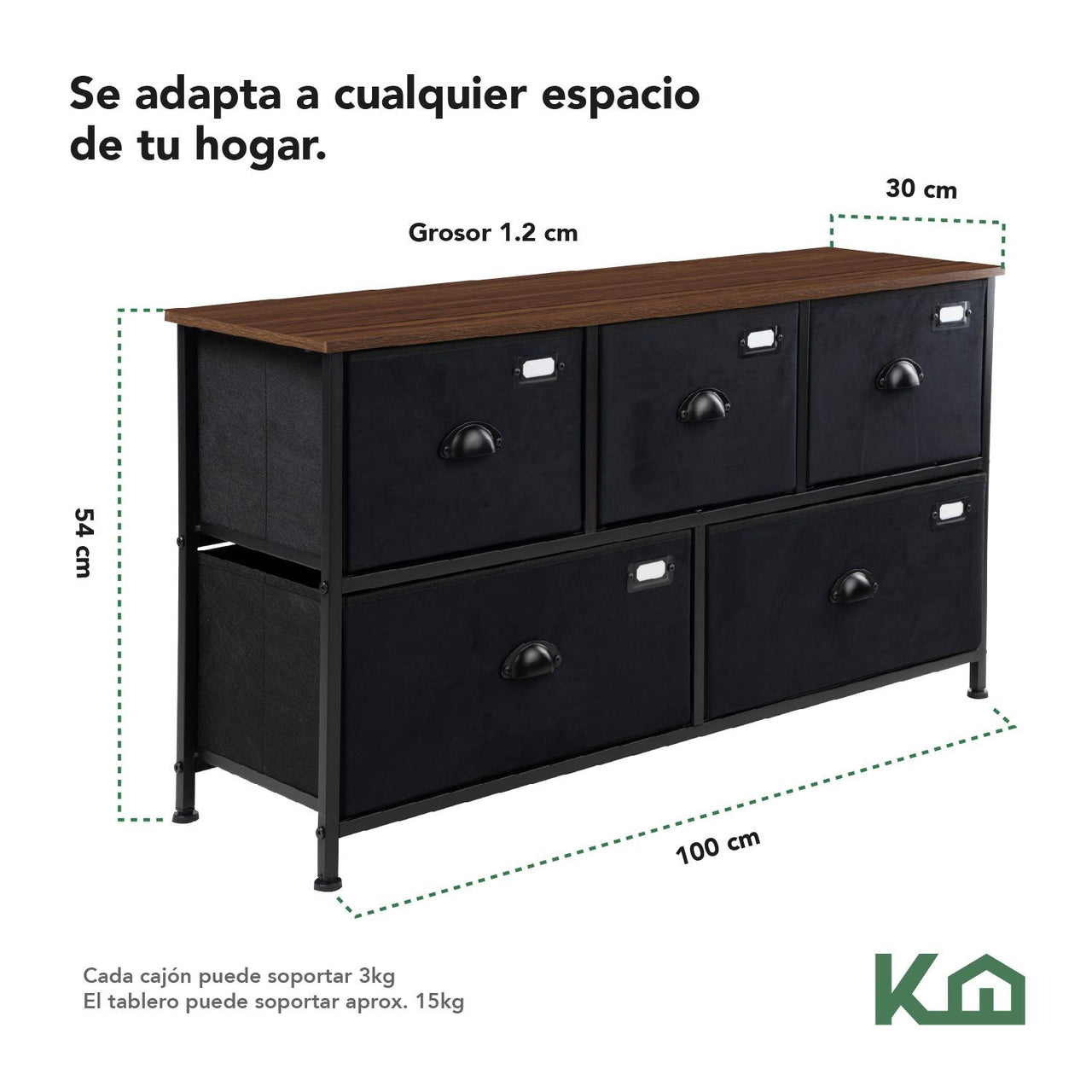 Comoda Cajonera de 5 Cajones Mueble Organizador Tela Madera