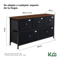 Thumbnail for Comoda Cajonera de 5 Cajones Mueble Organizador Tela Madera
