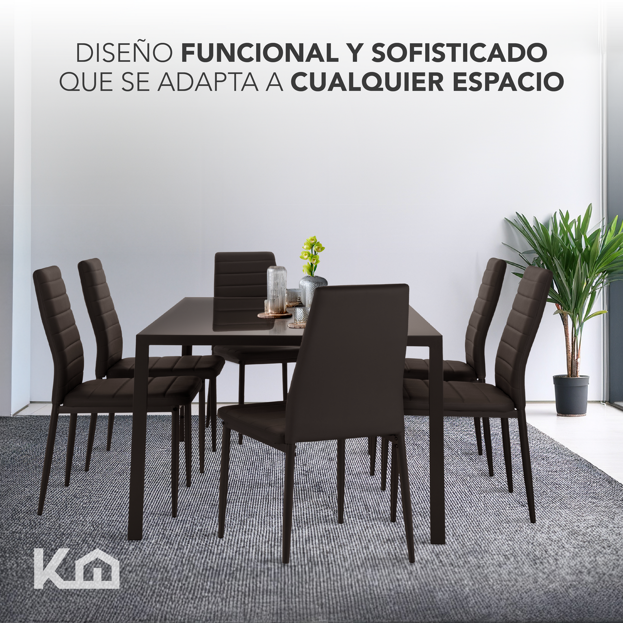 Juego De Comedor 6 Sillas y Mesa De Vidrio Templado Moderno