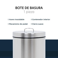 Thumbnail for Botes de Basura 20L Metalico Acero Inox C/Pedal Cocina 2pzas