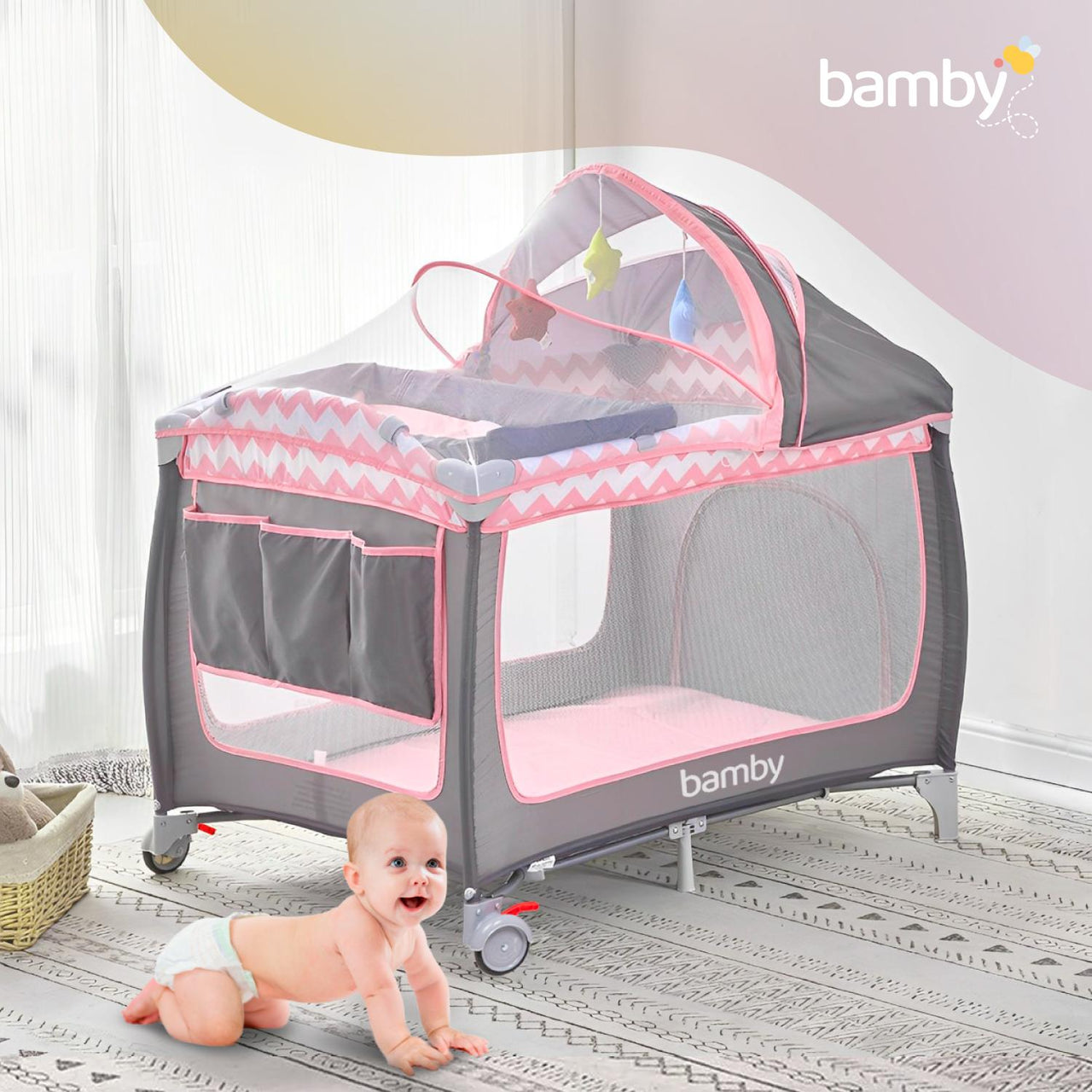 cuna viajera evenflo Cuna Corral para Bebé Portátil con Cambiador Mosquitero – Somos Reyes