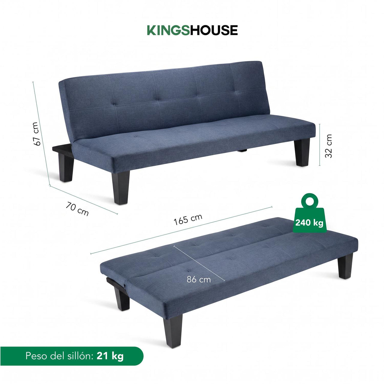 Sofá Cama Mia Individual Plegable y Reclinable Tapizado Lino