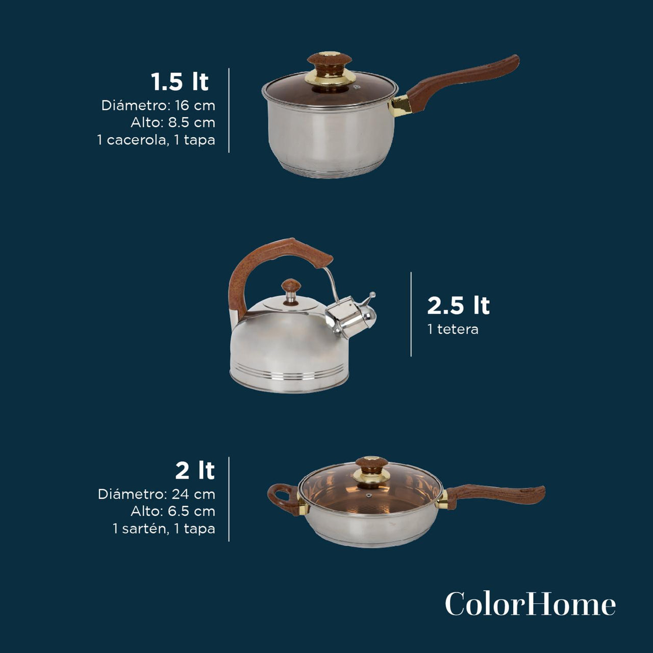 Batería de Cocina 11 Piezas Acero Tricapa Inoxidable