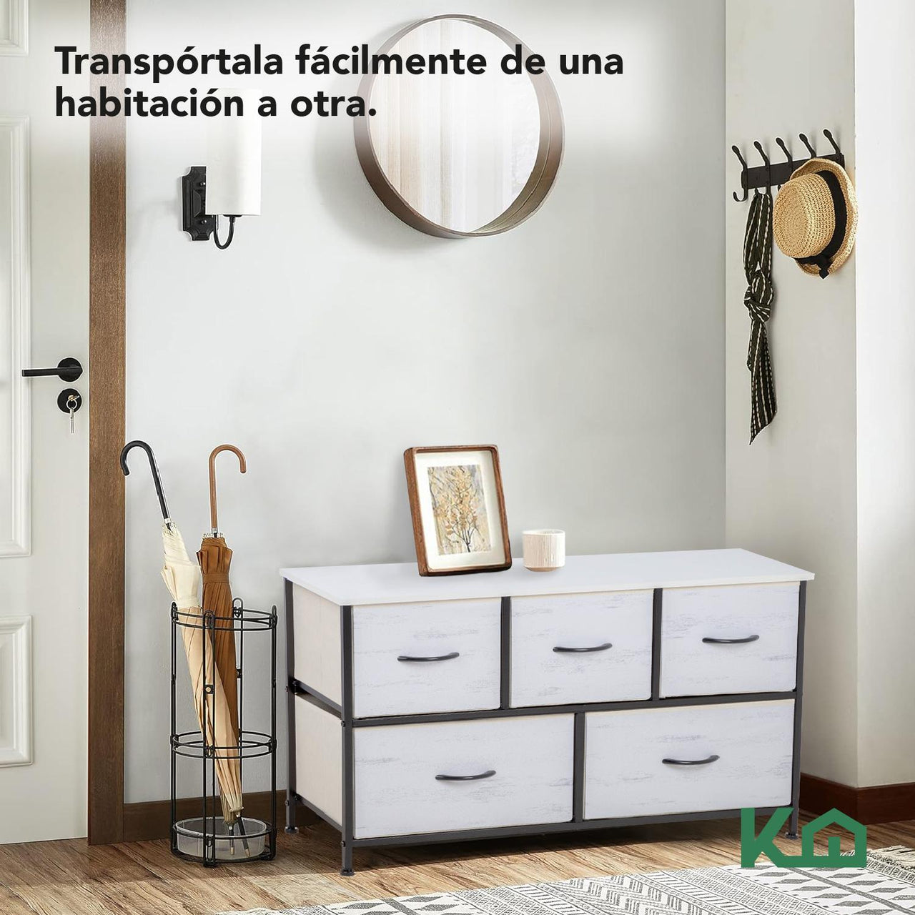 Comoda Cajonera de 5 Cajones Mueble Organizador Tela Madera
