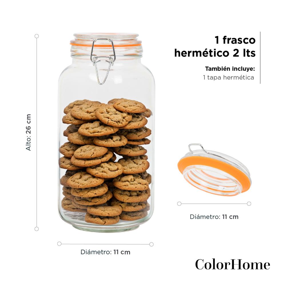 Contenedor Para Almacenaje Cristal Tapa Hermetica 2 Litros