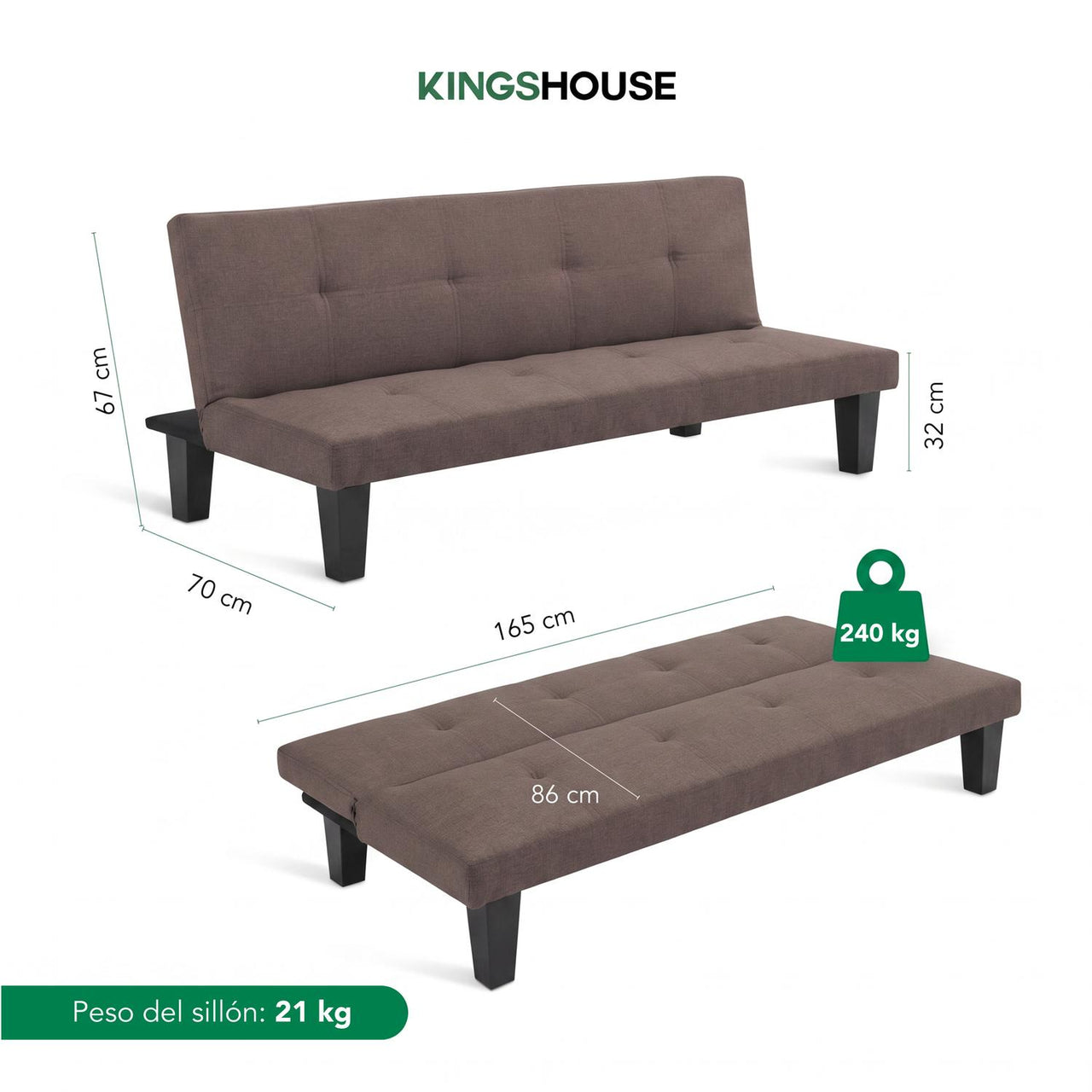 Sofá Cama Mia Individual Plegable y Reclinable Tapizado Lino