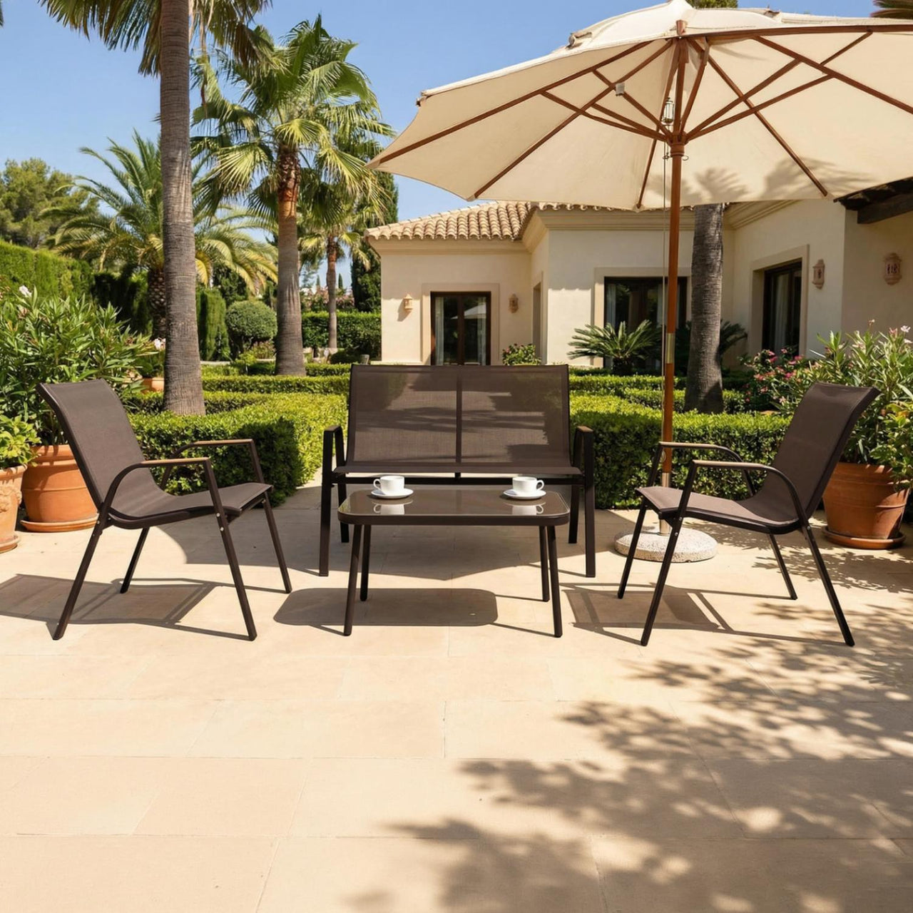 Sala Exterior Jardín Patio 4 Piezas Mesa De Vidrio