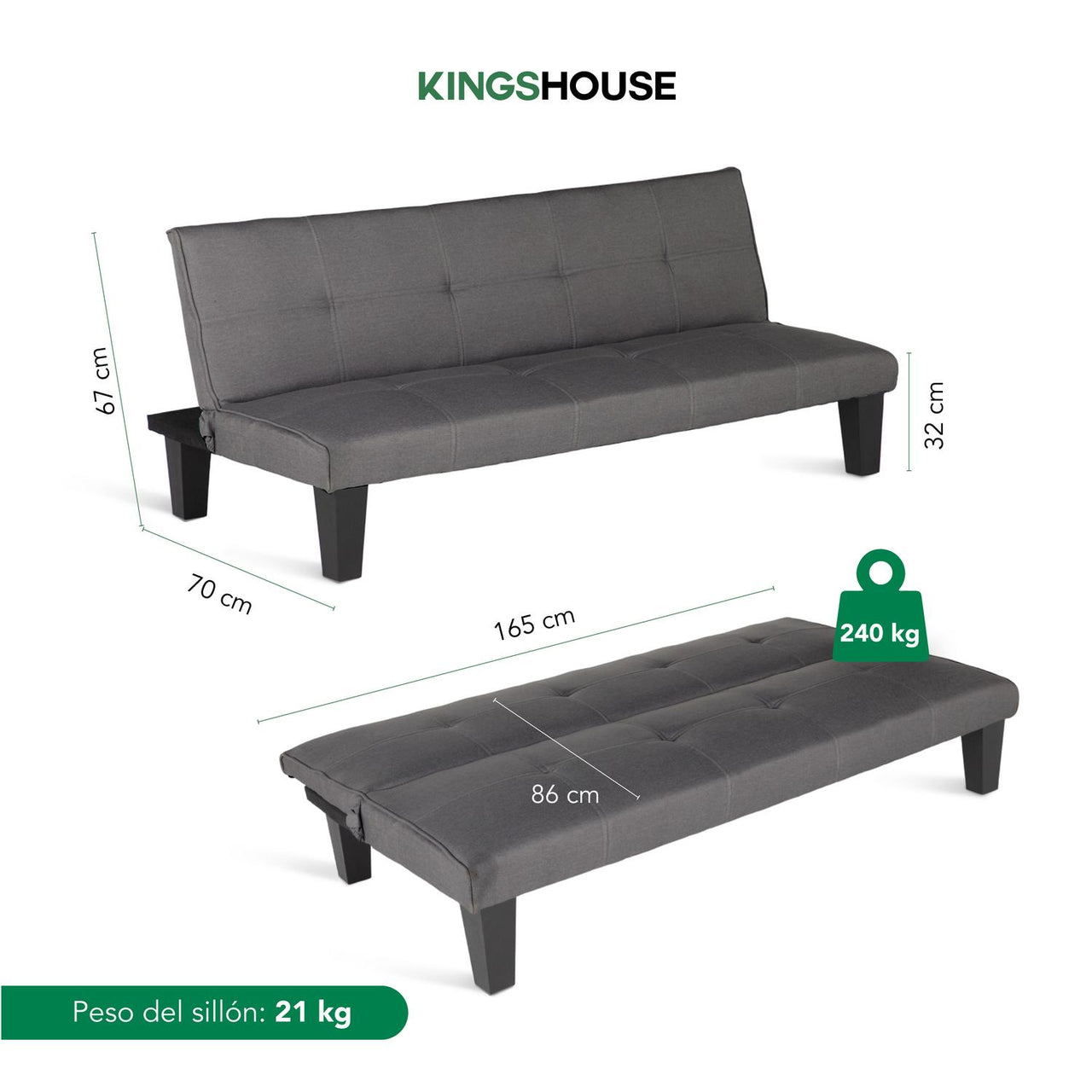 Sofá Cama Mia Individual Plegable y Reclinable Tapizado Lino