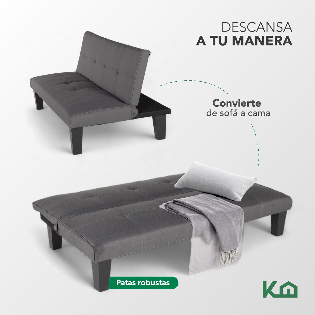 Sofá Cama Mia Individual Plegable y Reclinable Tapizado Lino