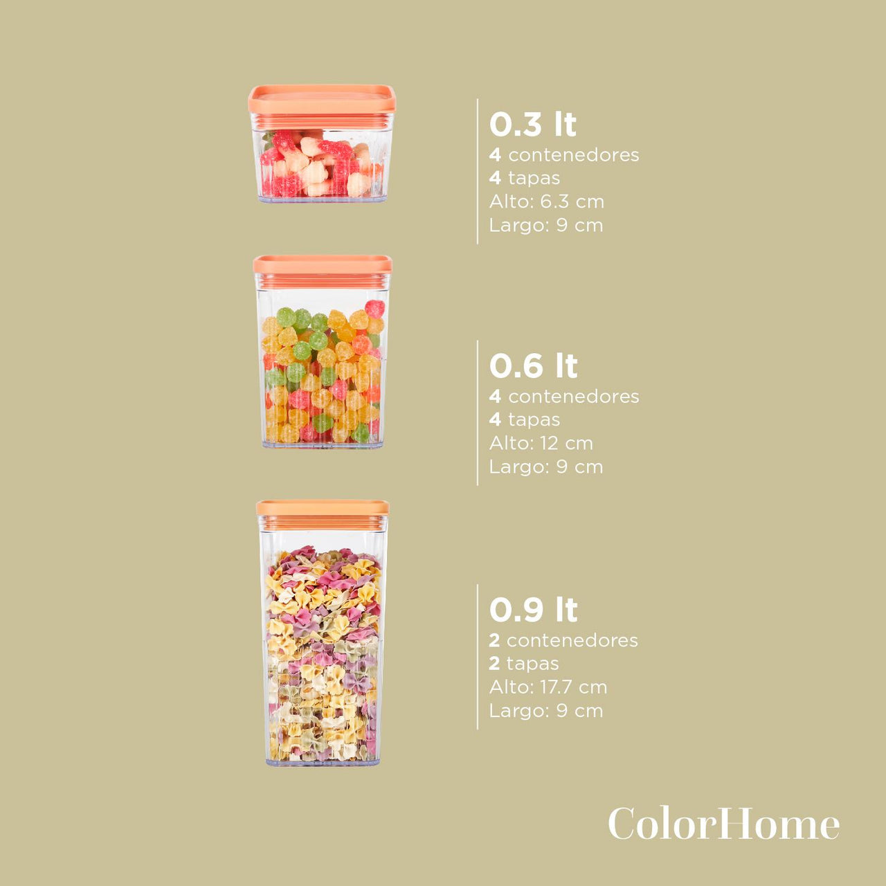 Juego de Contenedores Canister Plástico Premium 10 Piezas Modelo COLORCONT10 ColorHome