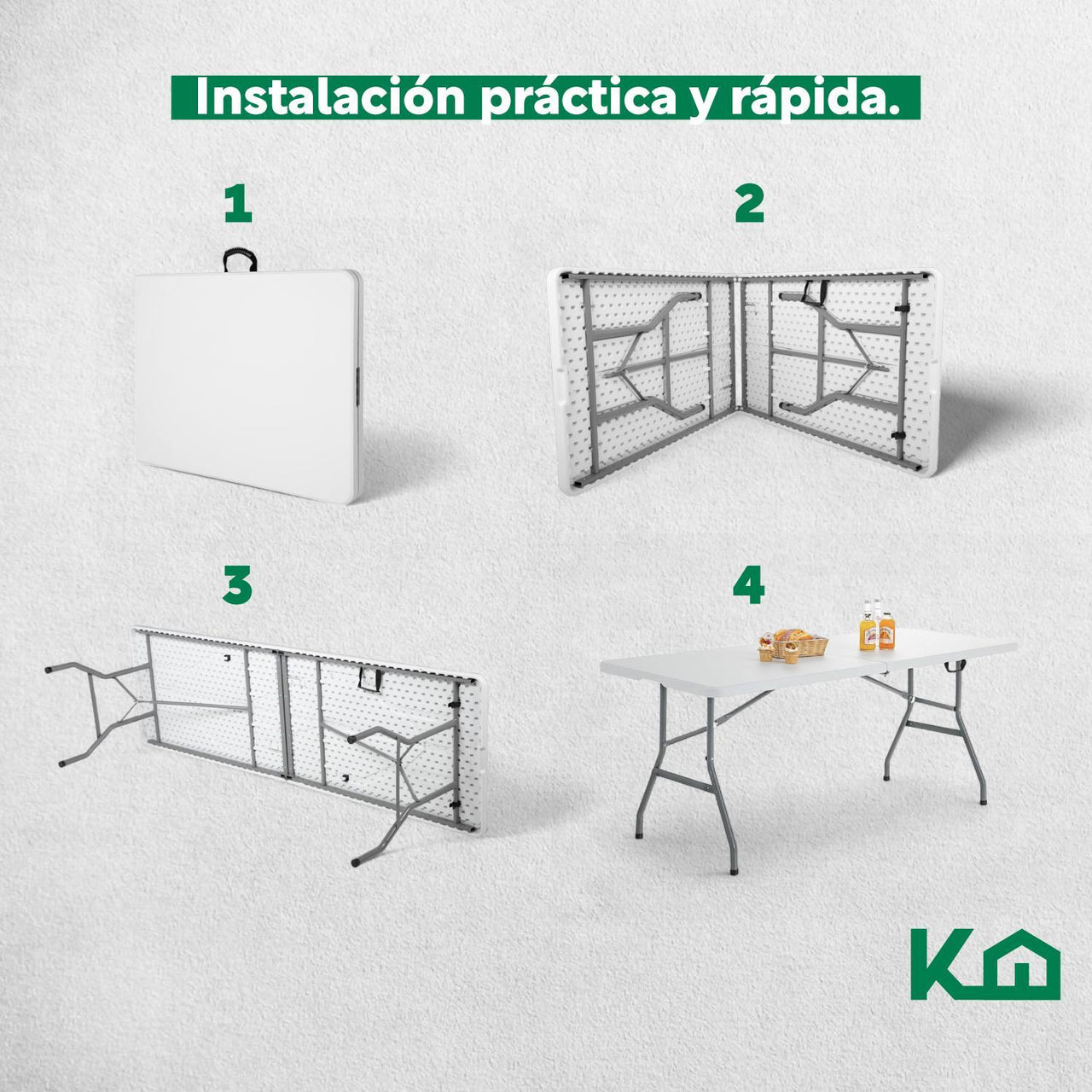 Mesa plegable 180 cm Exterior Jardín Portafolio 2 Piezas