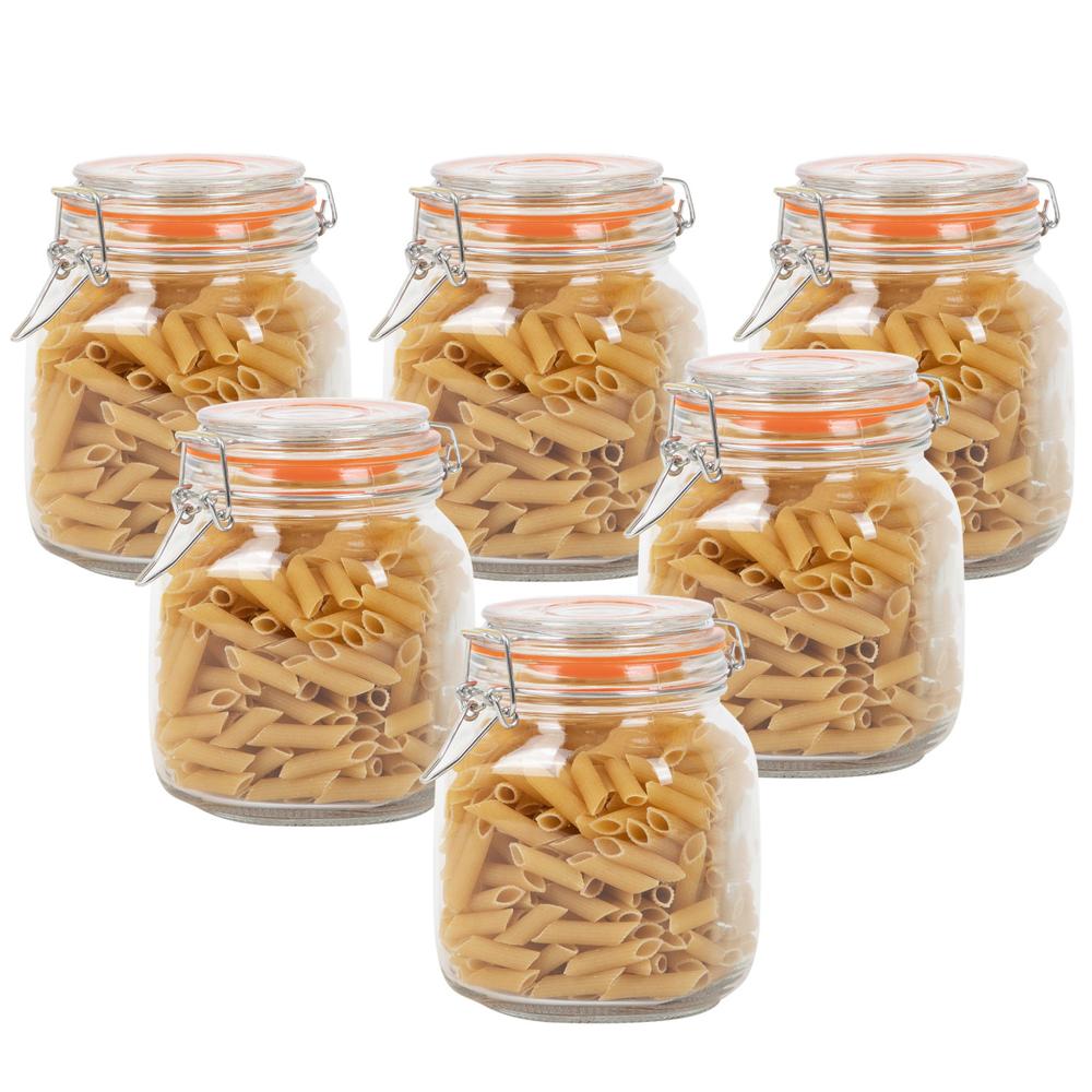 Frasco Hermetico Vidrio Contenedor Almacena Tapa Clip 1 L X6