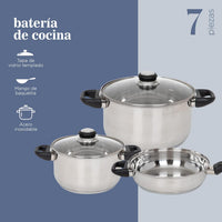 Thumbnail for Batería de Cocina 7 Piezas Acero Inoxidable Tricapa