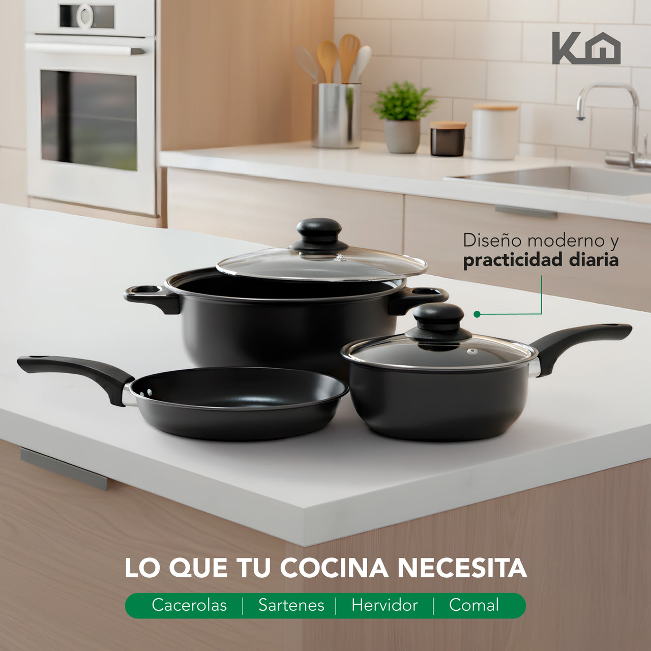 Juego de Ollas, Sartenes, Comal y Utensilios Cocina 16 Pzas