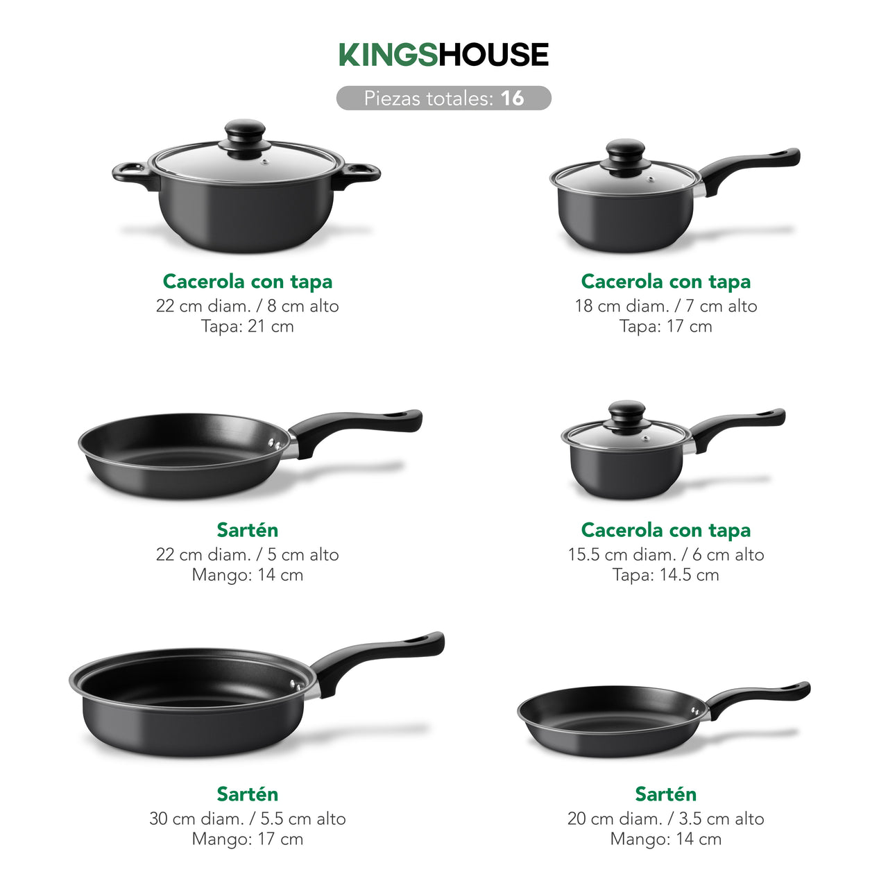 Juego de Ollas, Sartenes, Comal y Utensilios Cocina 16 Pzas