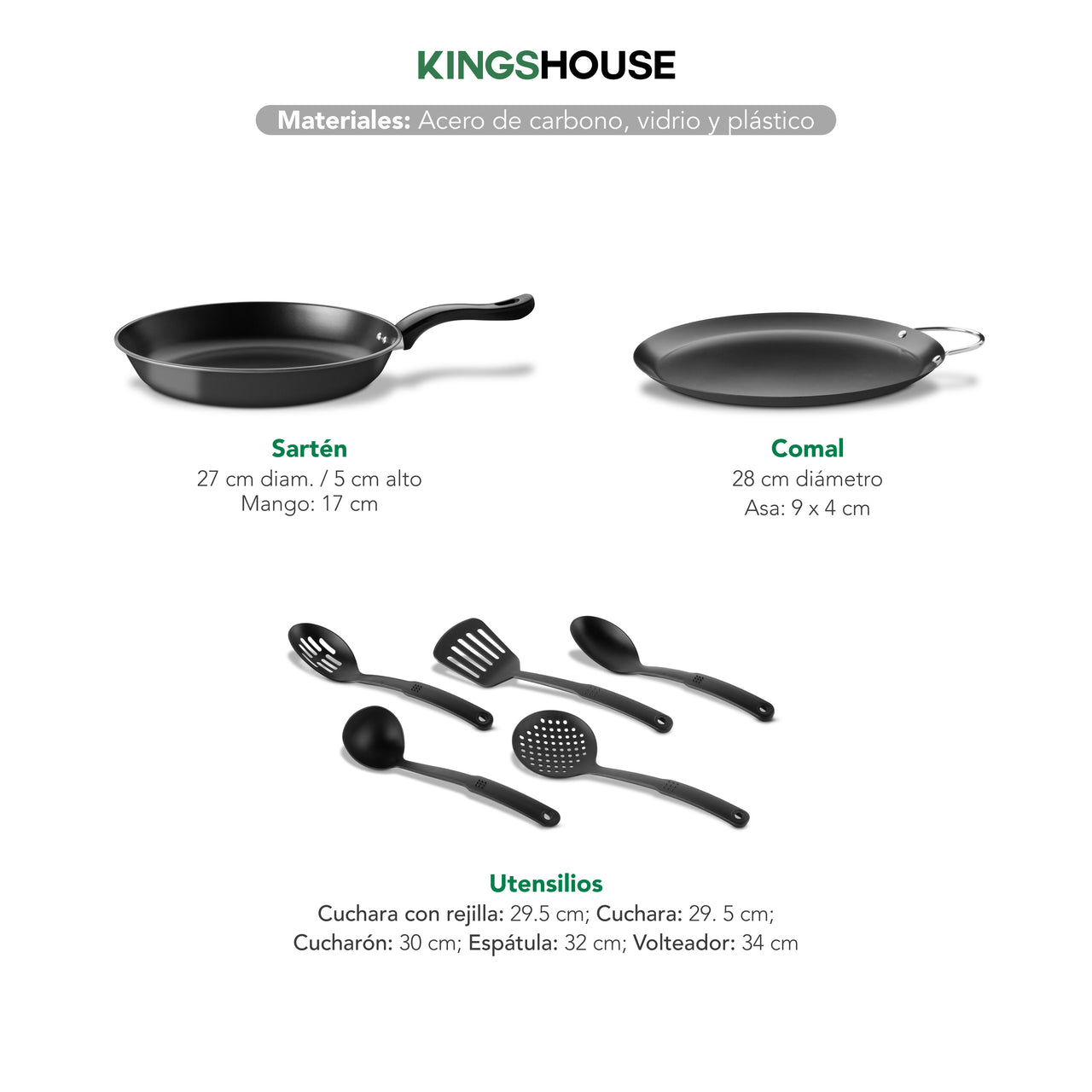 Juego de Ollas, Sartenes, Comal y Utensilios Cocina 16 Pzas