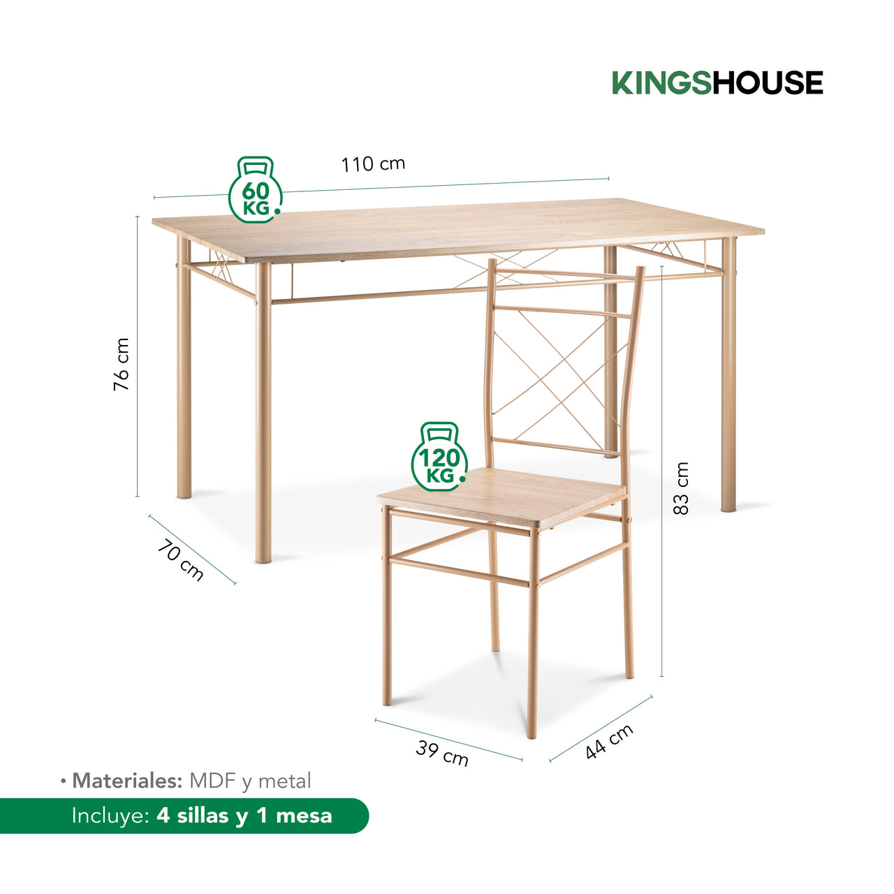 Comedor Moderno Rectangular 5 Piezas Con 4 Sillas y Mesa