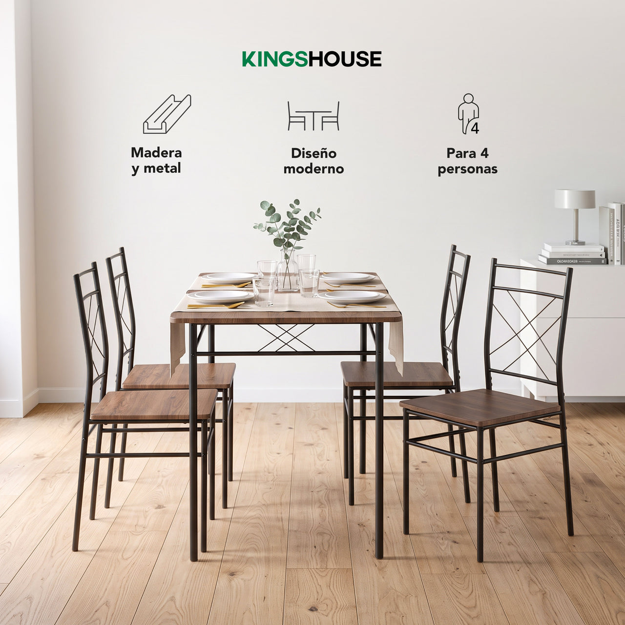 Comedor Moderno Rectangular 5 Piezas Con 4 Sillas y Mesa