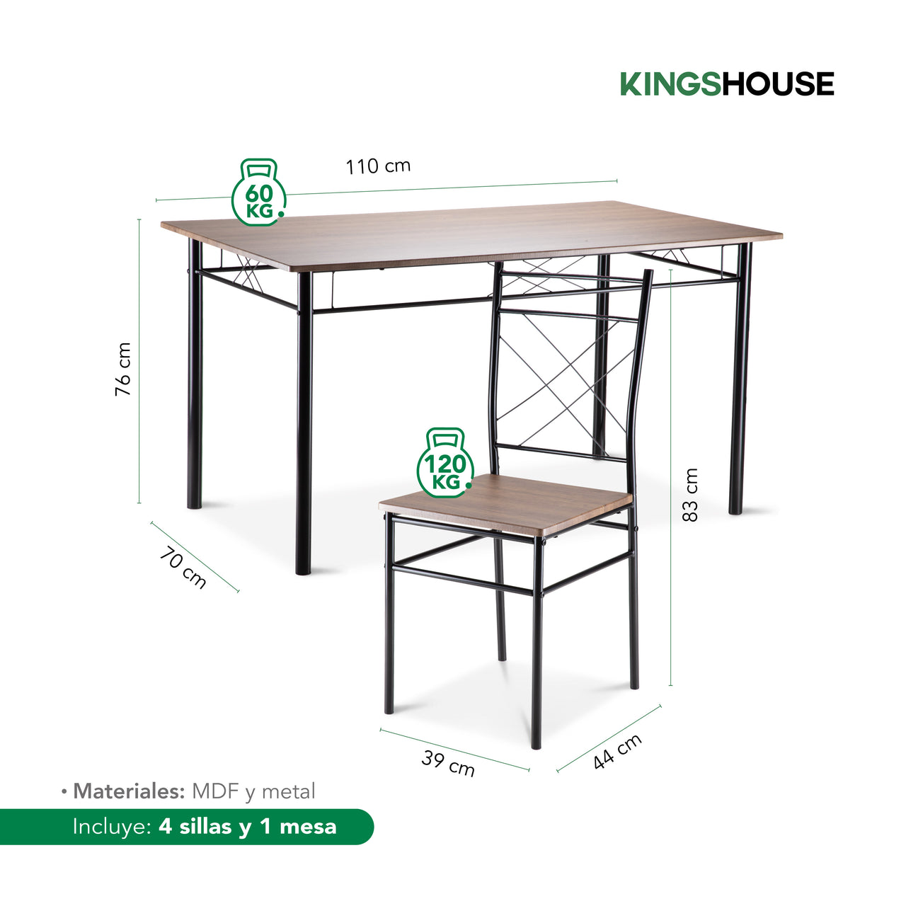 Comedor Moderno Rectangular 5 Piezas Con 4 Sillas y Mesa