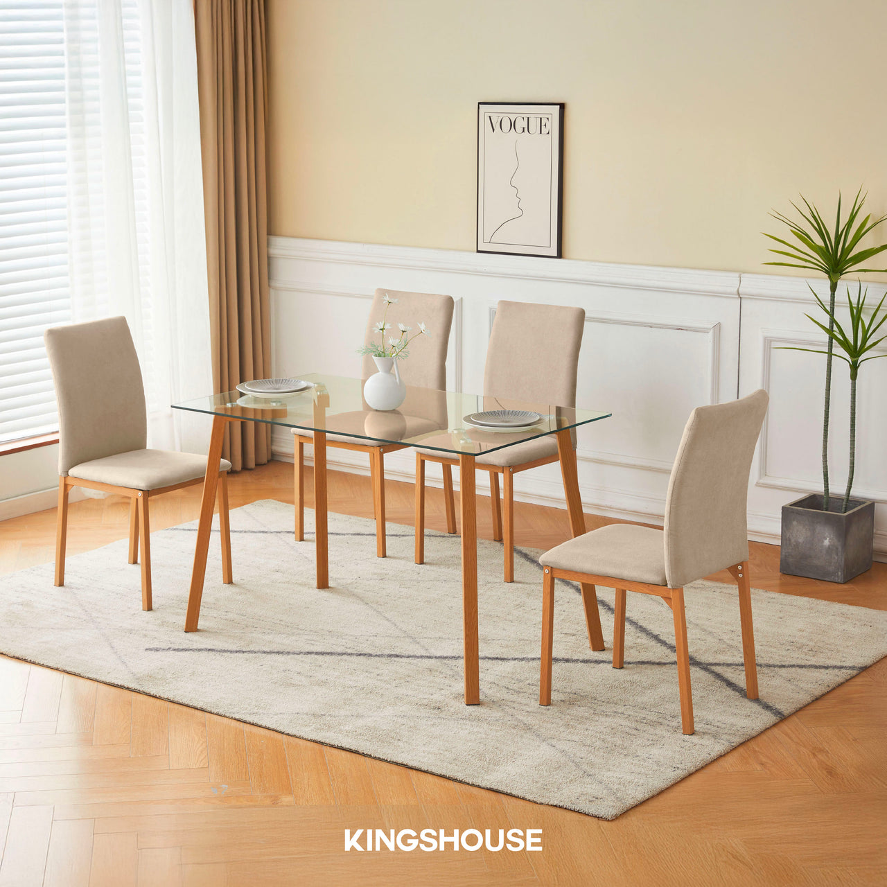 Juego De Comedor Con 4 Sillas Tapizadas Estilo Compacto