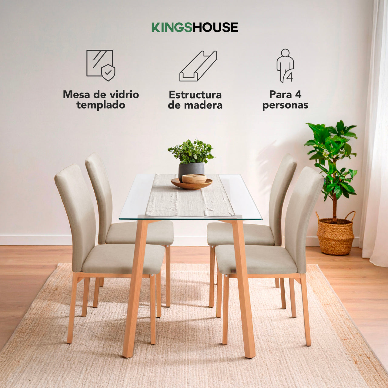 Juego De Comedor Con 4 Sillas Tapizadas Estilo Compacto