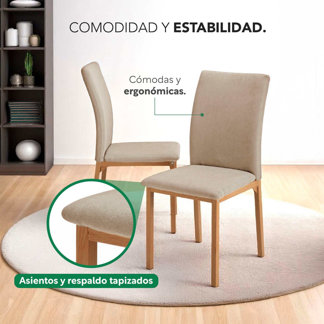 Juego De Comedor Con 4 Sillas Tapizadas Estilo Compacto