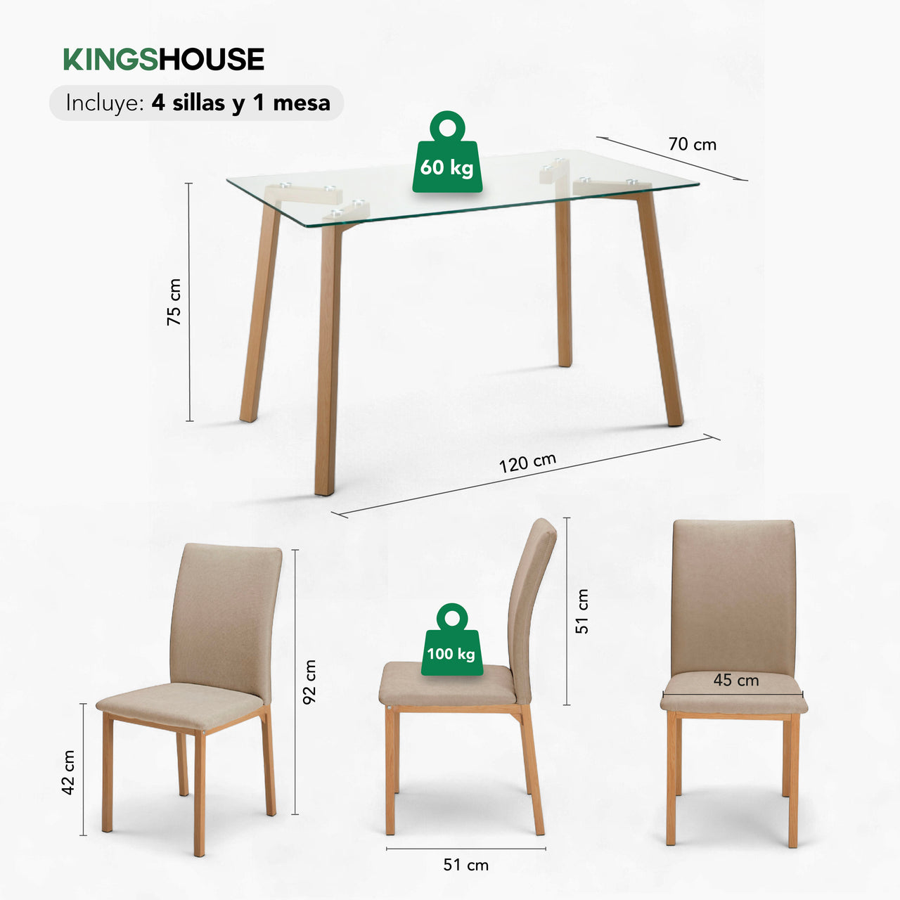 Juego De Comedor Con 4 Sillas Tapizadas Estilo Compacto