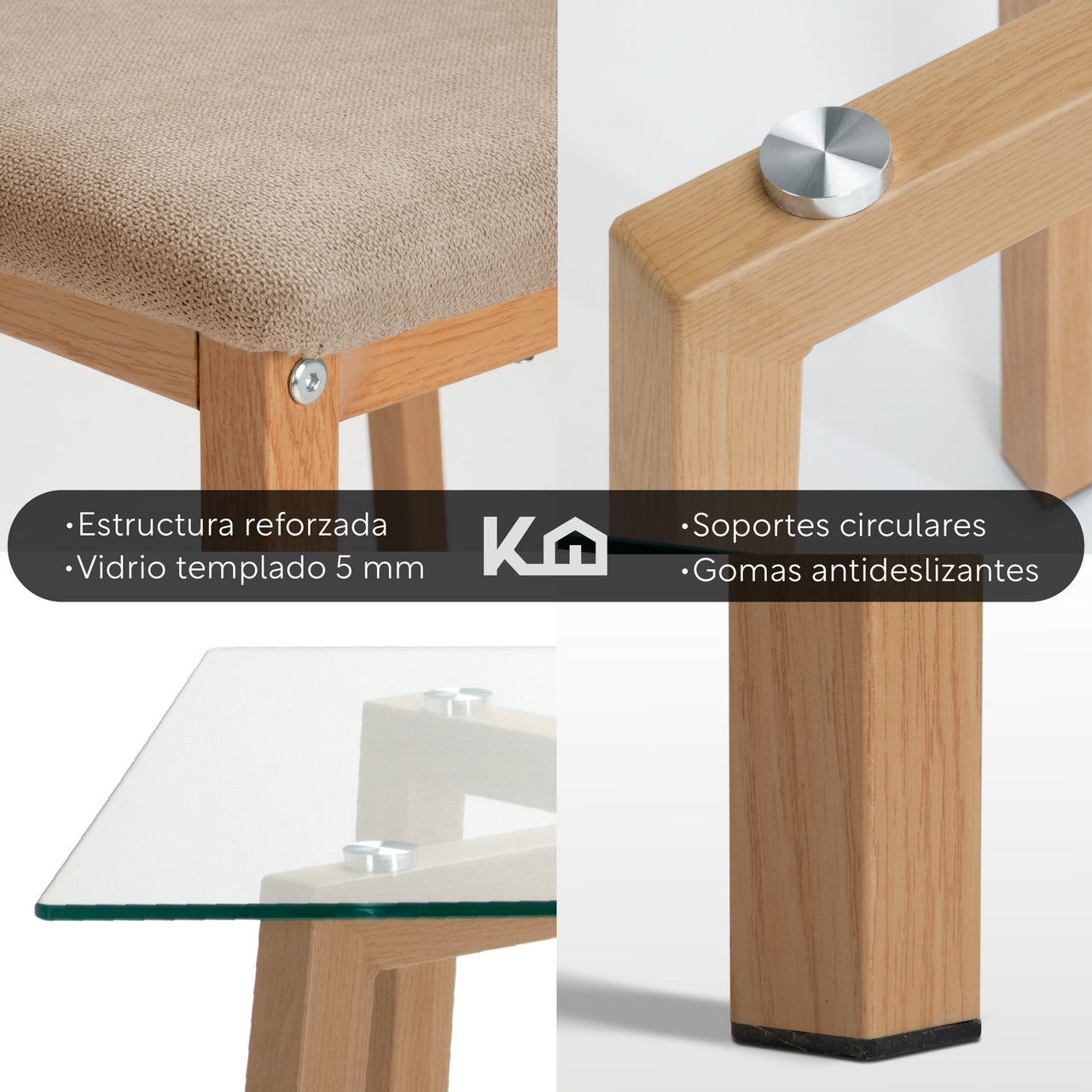 Juego De Comedor Con 4 Sillas Tapizadas Estilo Compacto