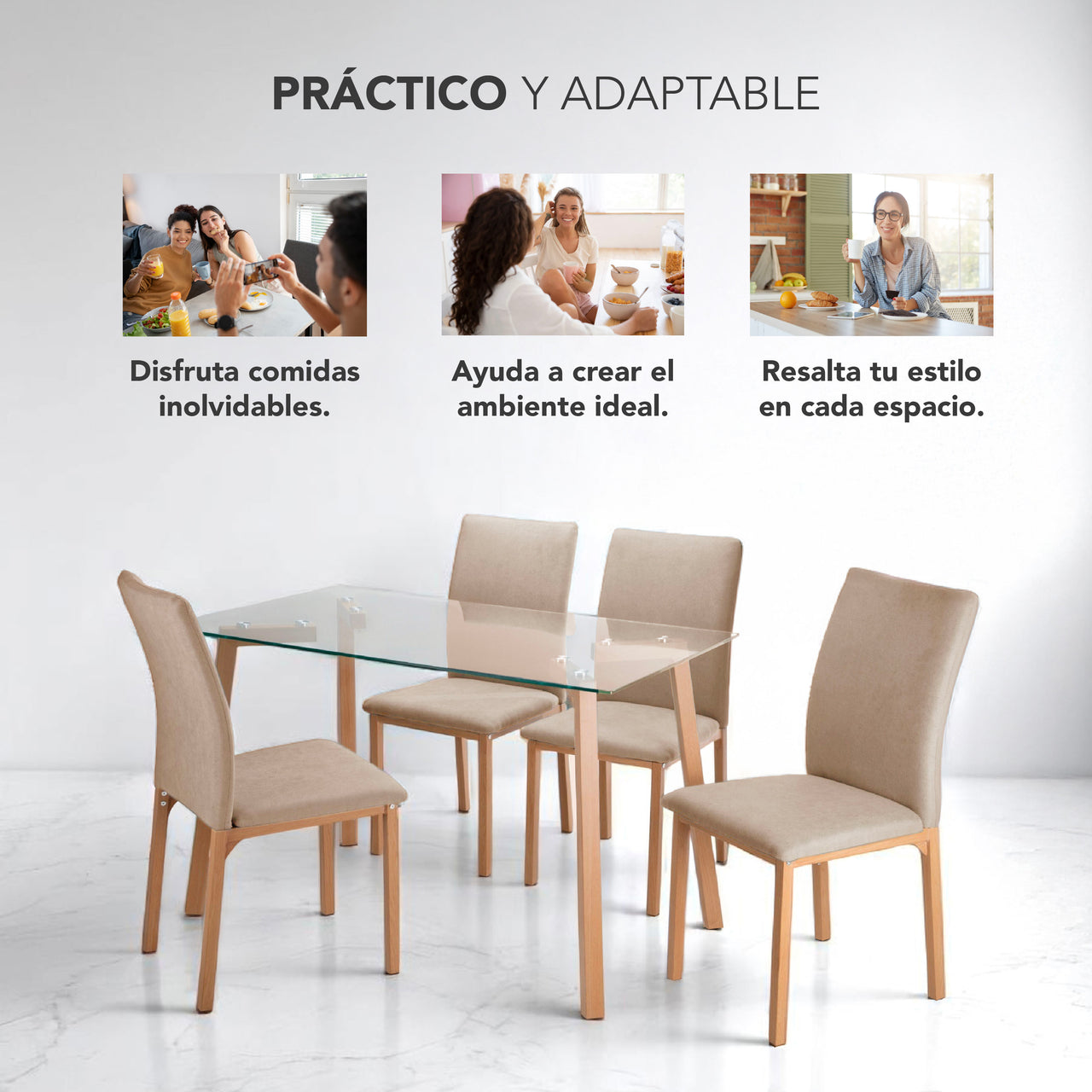 Juego De Comedor Con 4 Sillas Tapizadas Estilo Compacto