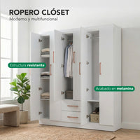 Thumbnail for Ropero Closet Armario Ropa de Madera 6 Puertas y 2 Cajones