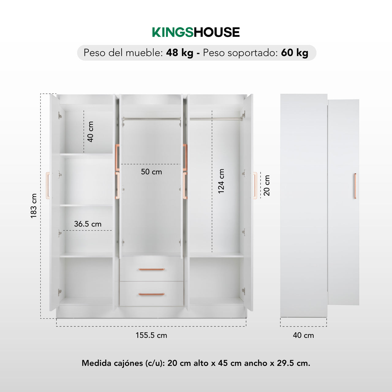 Ropero Closet Armario Ropa de Madera 6 Puertas y 2 Cajones