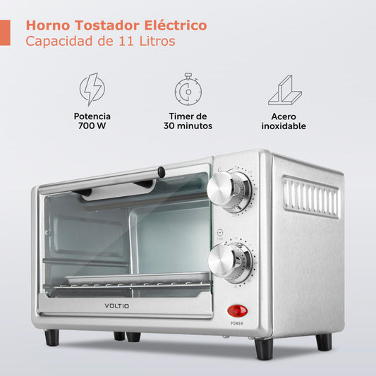 Horno Eléctrico Tostador 11 Lt De Mesa 700 W Acero Inox