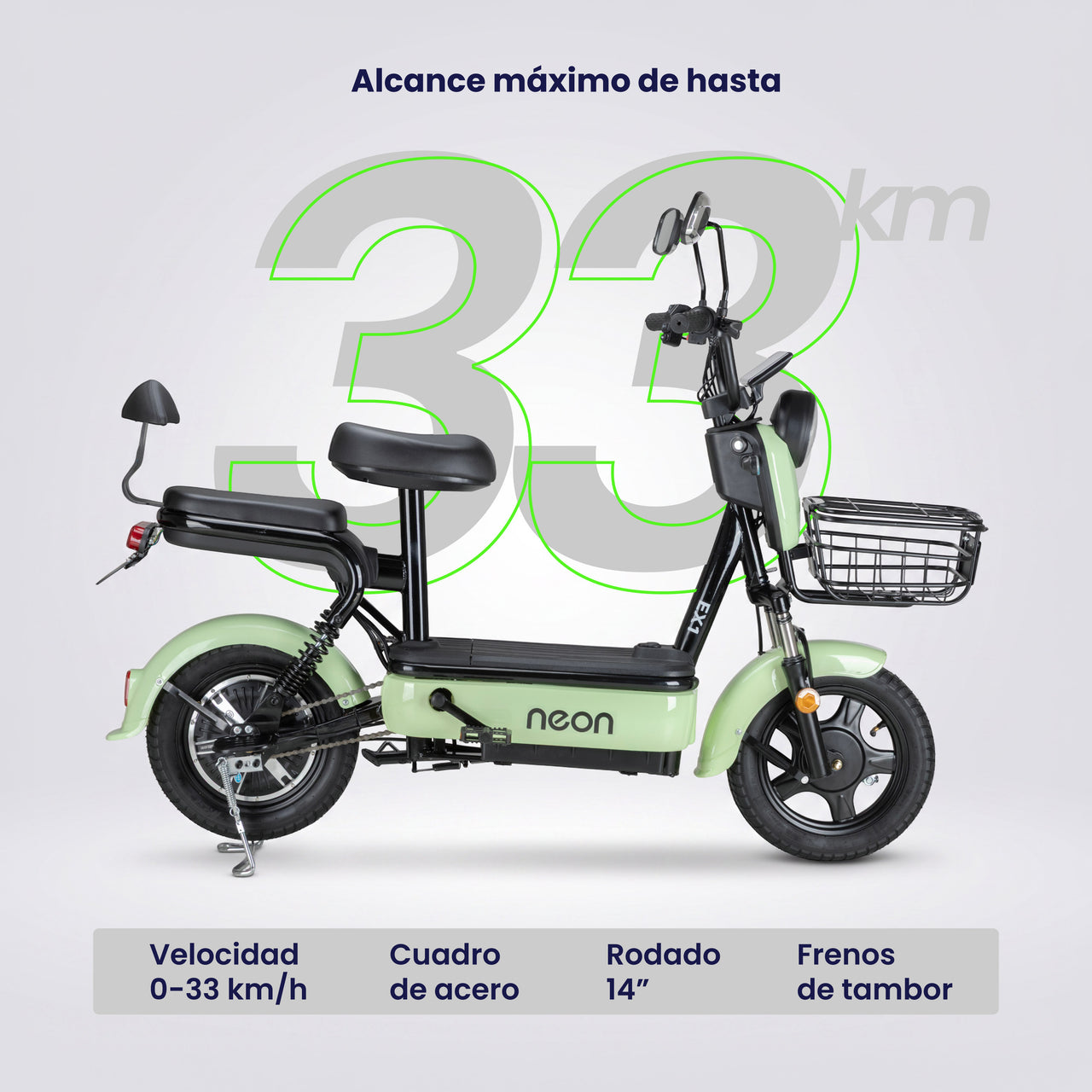 Bicicleta Eléctrica 350w 38km/h Acero 150 Kg Canastilla 50km
