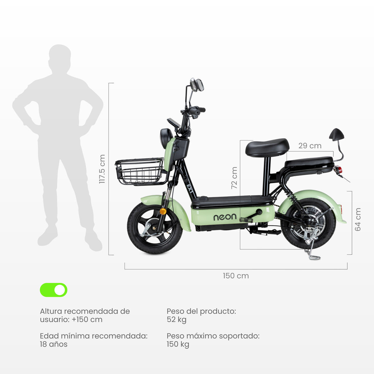 Bicicleta Eléctrica 350w 38km/h Acero 150 Kg Canastilla 50km