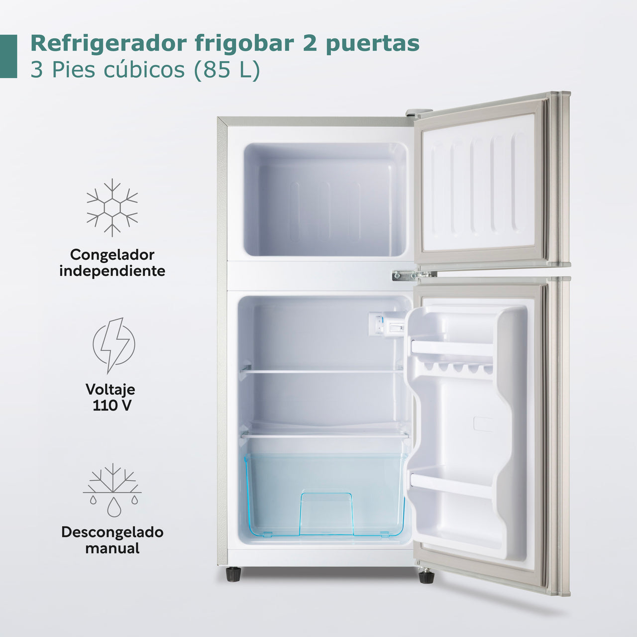 Refrigerador Frigobar 85 L 3 Pies Doble Puerta Congelador