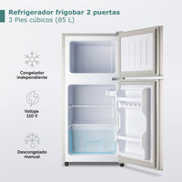 Thumbnail for Refrigerador Frigobar 85 L 3 Pies Doble Puerta Congelador