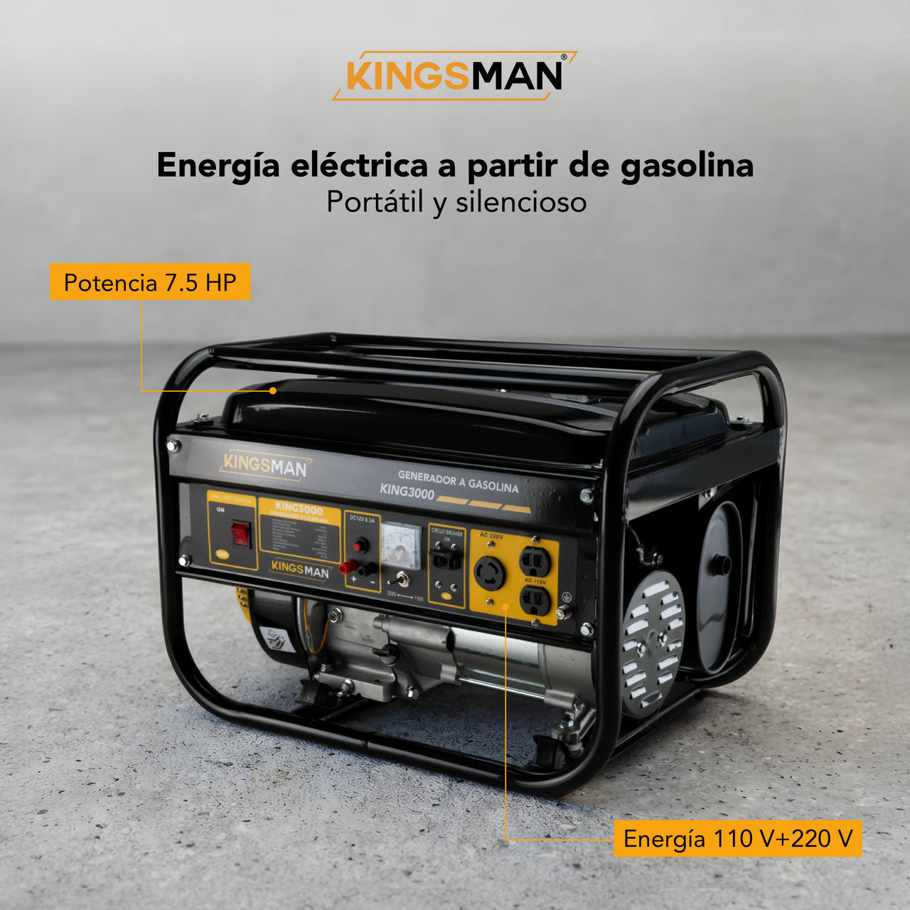 Generador Portatil De Luz 110/220v A Gasolina 7.5hp 3000w Amarillo King3000