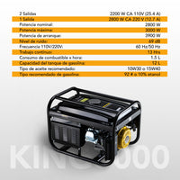 Thumbnail for Generador Portatil De Luz 110/220v A Gasolina 7.5hp 3000w Amarillo King3000