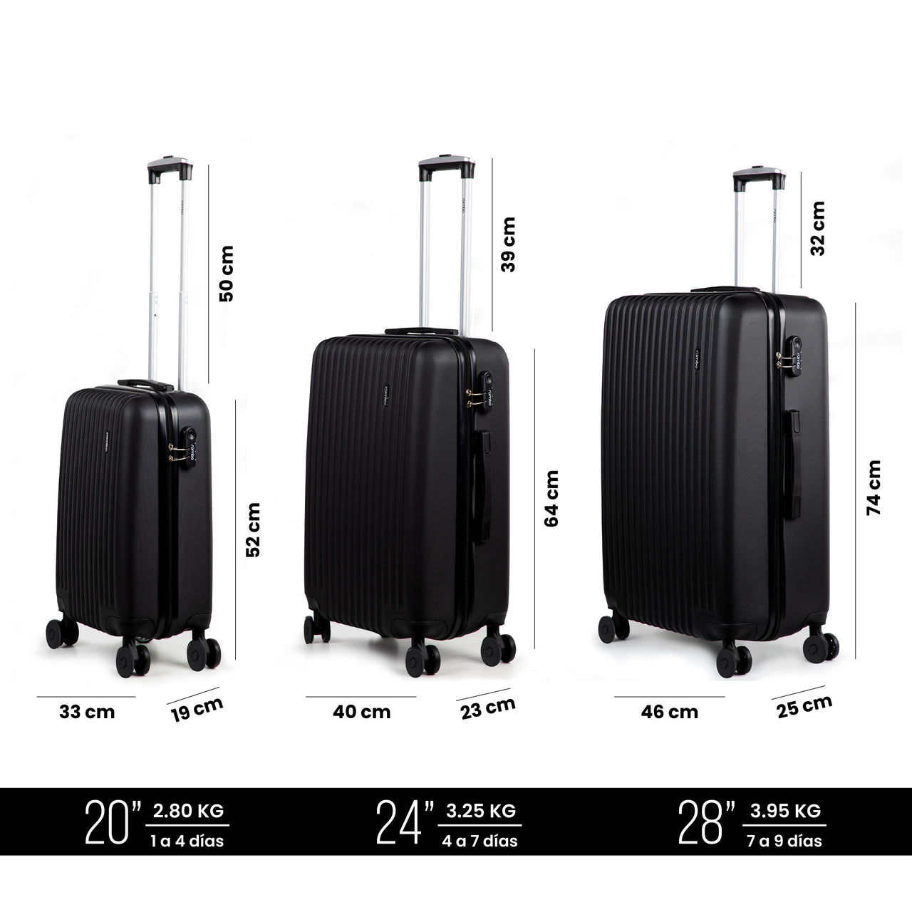 Set de 3 Maletas Rígidas con Ruedas Carry On 10 kg, 20 kg