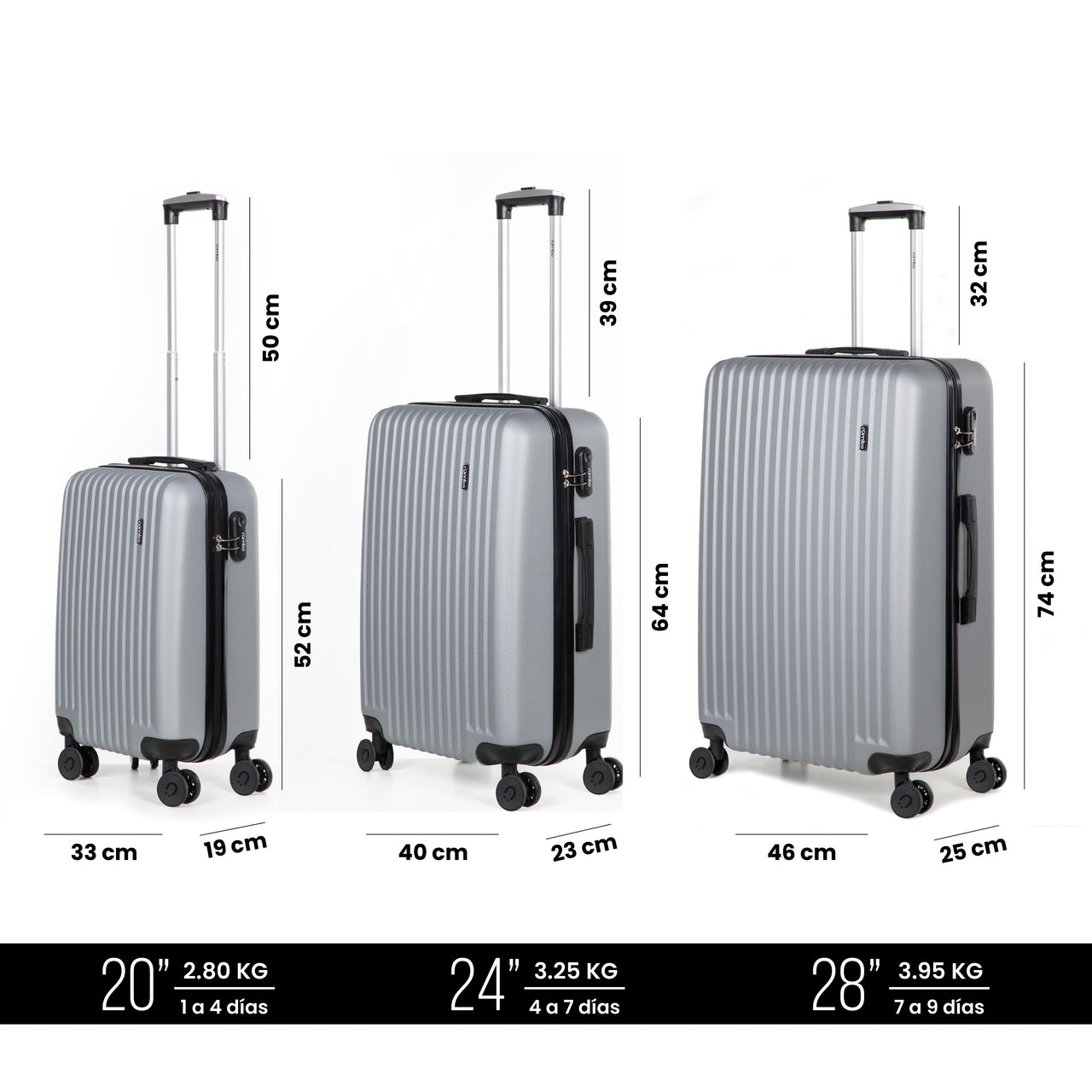 Set de 3 Maletas Rígidas con Ruedas Carry On 10 kg, 20 kg