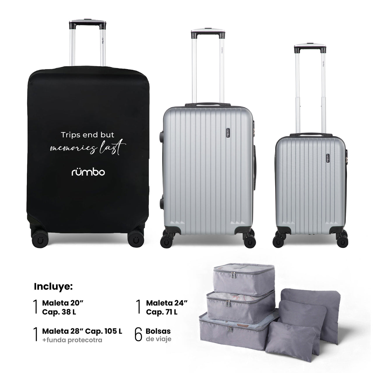 Set de 3 Maletas Rígidas con Ruedas Carry On 10 kg, 20 kg