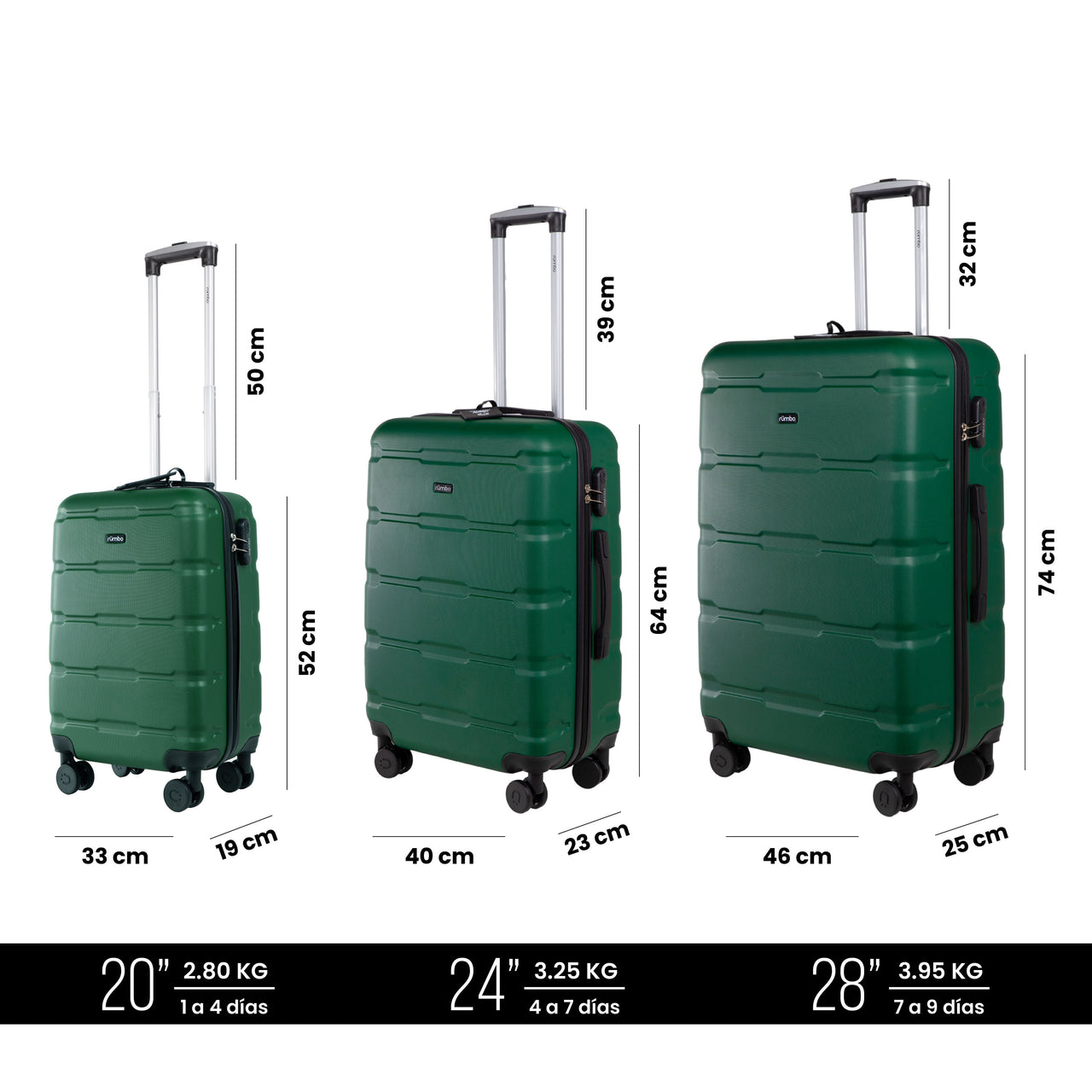 Set de 3 Maletas Rígidas con Ruedas Carry On 10 kg, 20 kg