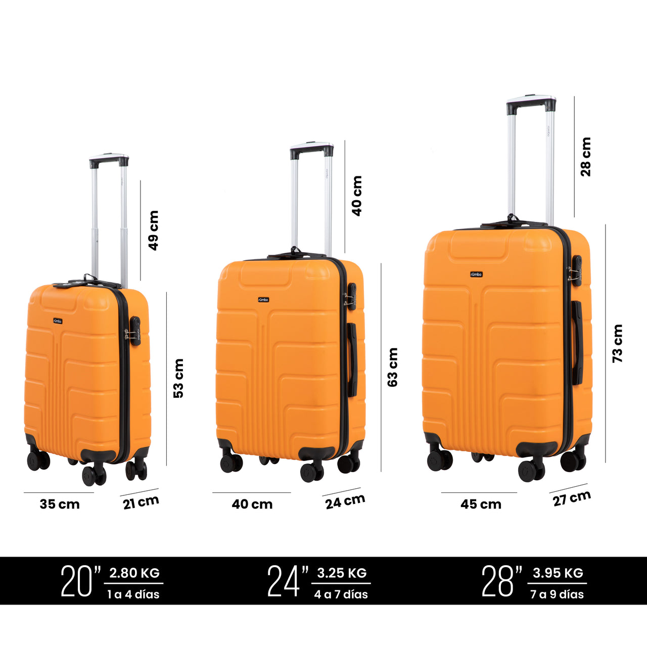 Set de 3 Maletas Rígidas con Ruedas Carry On 10 kg, 20 kg