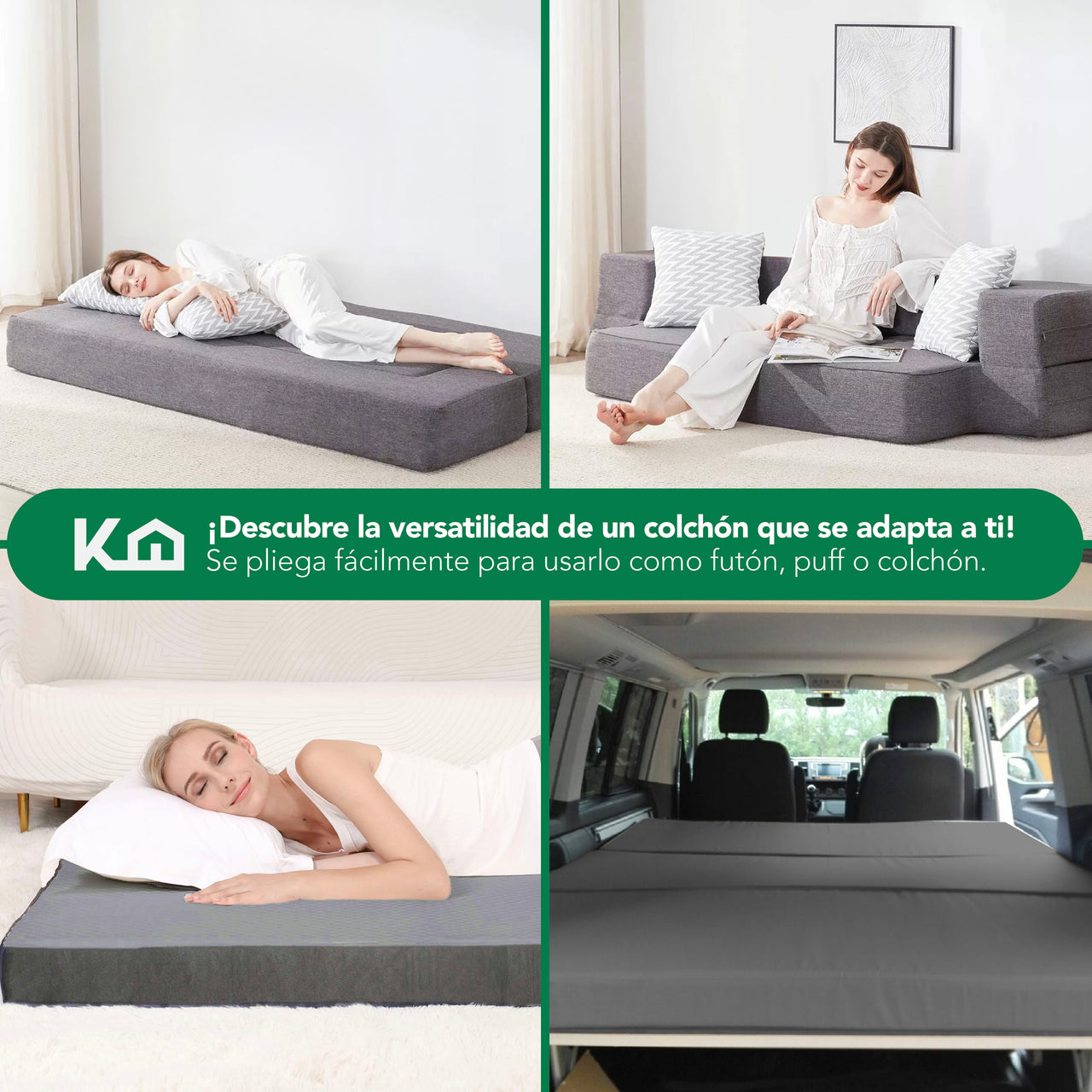 Colchón Plegable Matrimonial 3 en 1 Futón Sofá Tipo Japonés