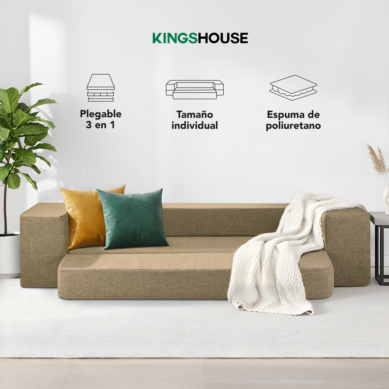 Colchón Plegable Individual 3 en 1 Futón Sofá Estilo Japonés