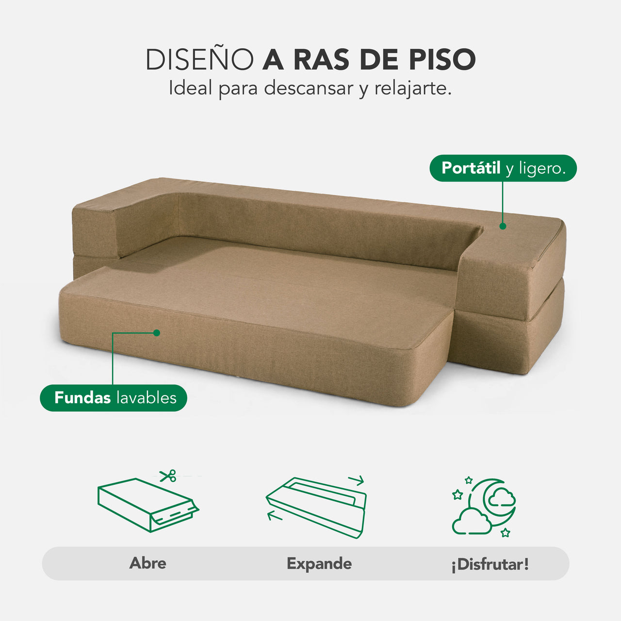 Colchón Plegable Individual 3 en 1 Futón Sofá Estilo Japonés