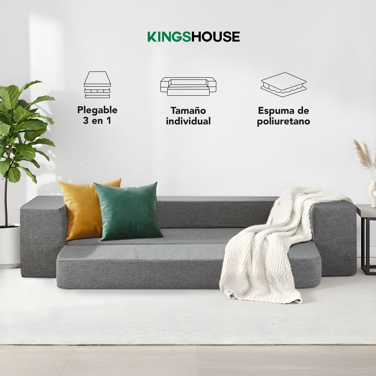 Colchón Plegable Individual 3 en 1 Futón Sofá Estilo Japonés