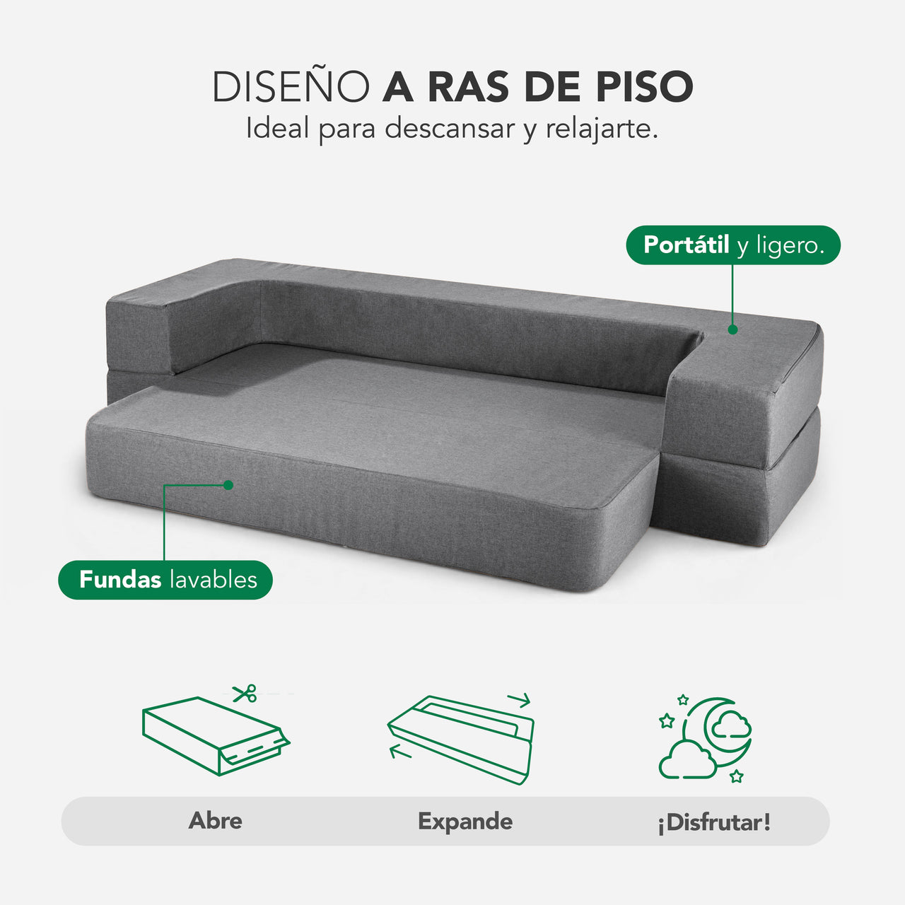 Colchón Plegable Individual 3 en 1 Futón Sofá Estilo Japonés