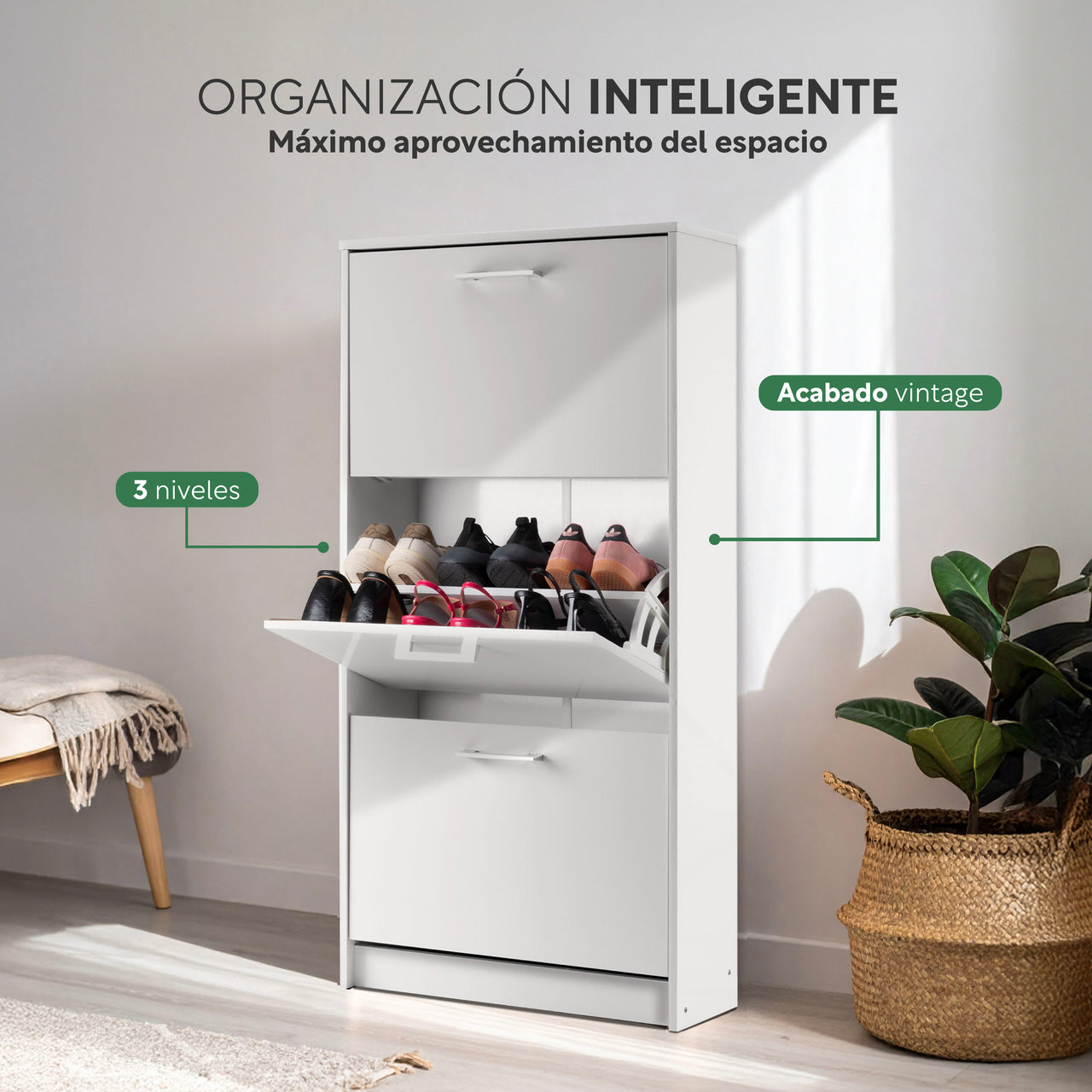 Mueble Zapatero para Entrada o Recibidor 18 Pares Zapatos