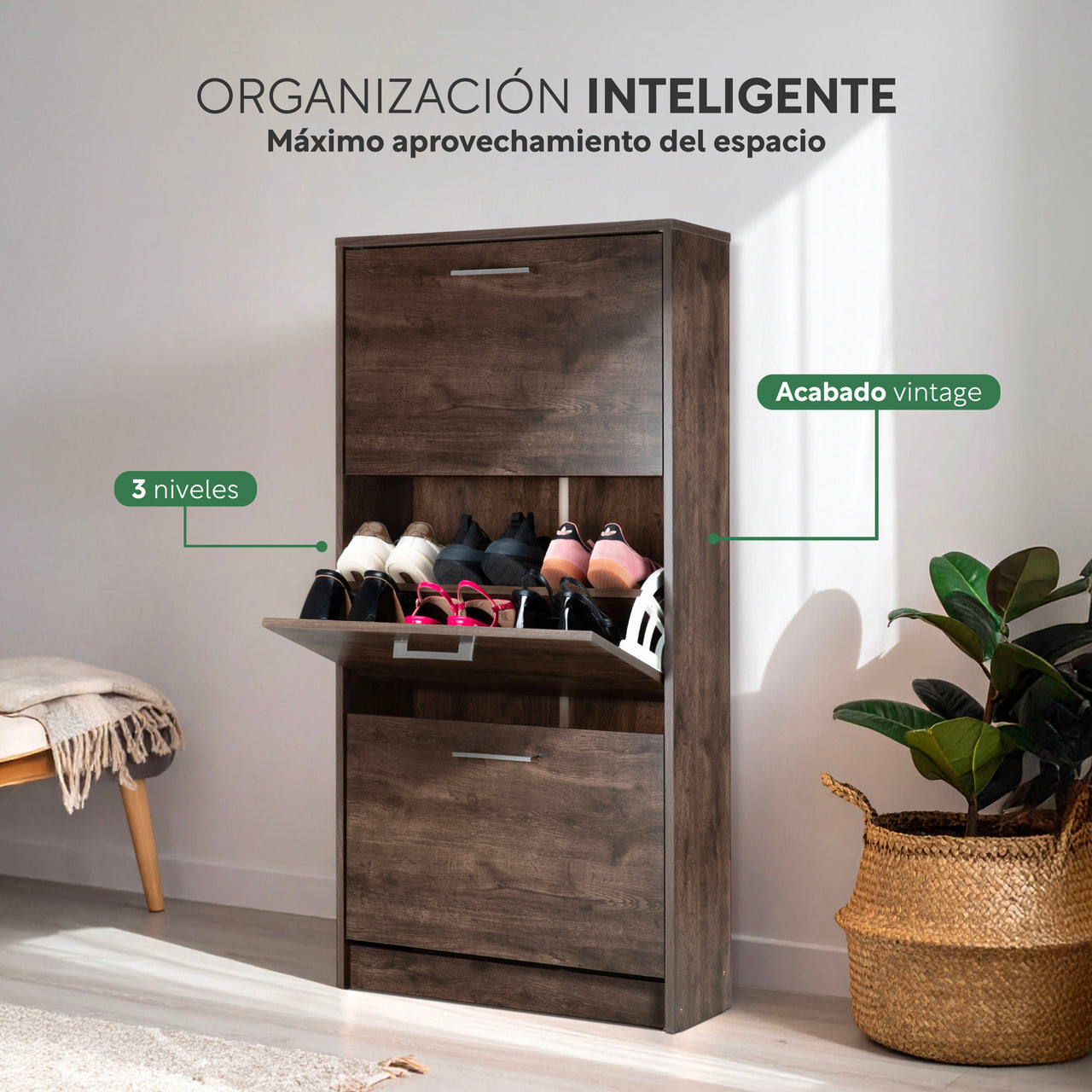 Mueble Zapatero para Entrada o Recibidor 18 Pares Zapatos